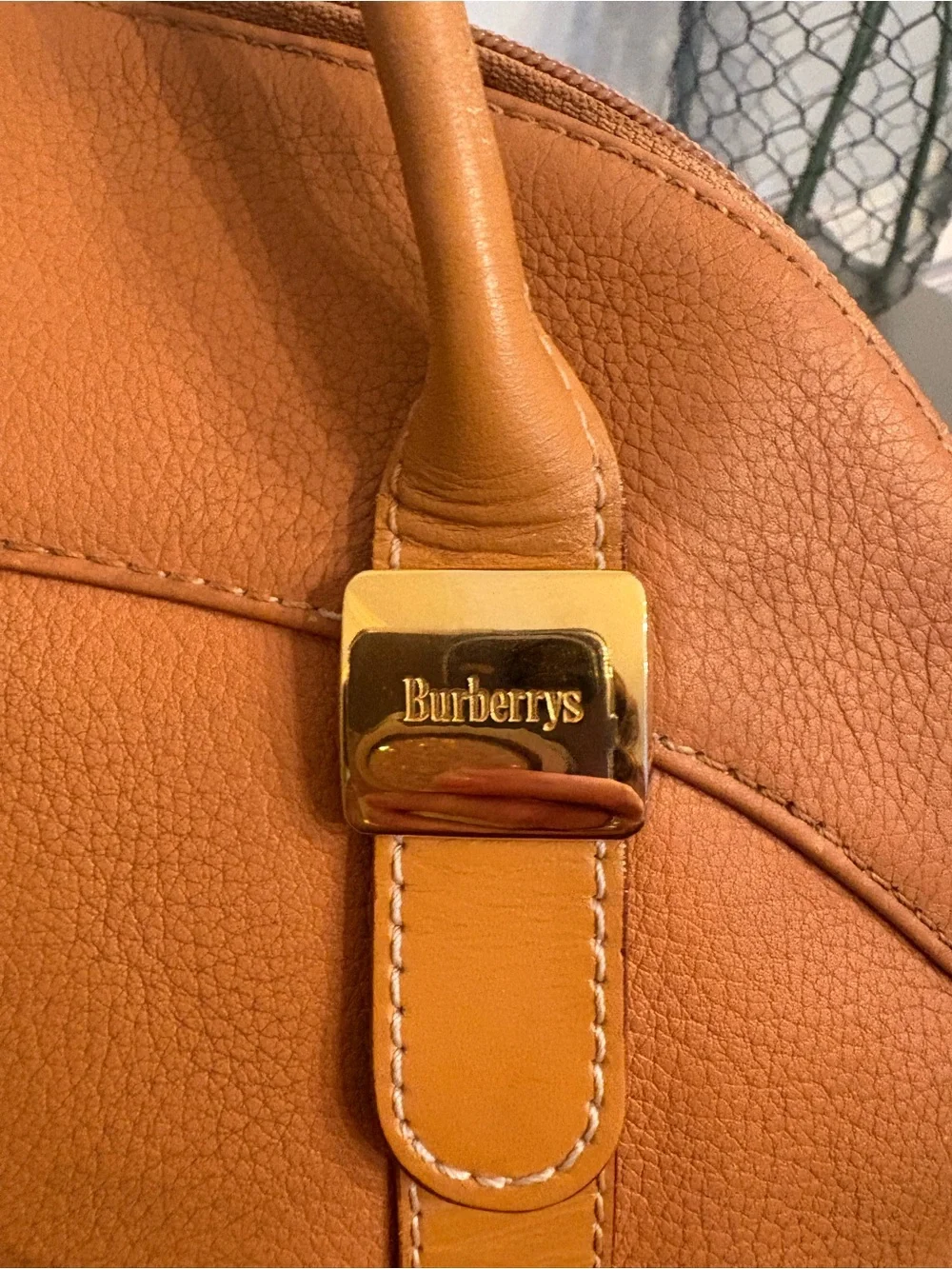 Vintage Burberrys Tan Leather Dome Satchel
